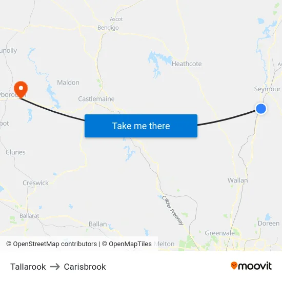 Tallarook to Carisbrook map