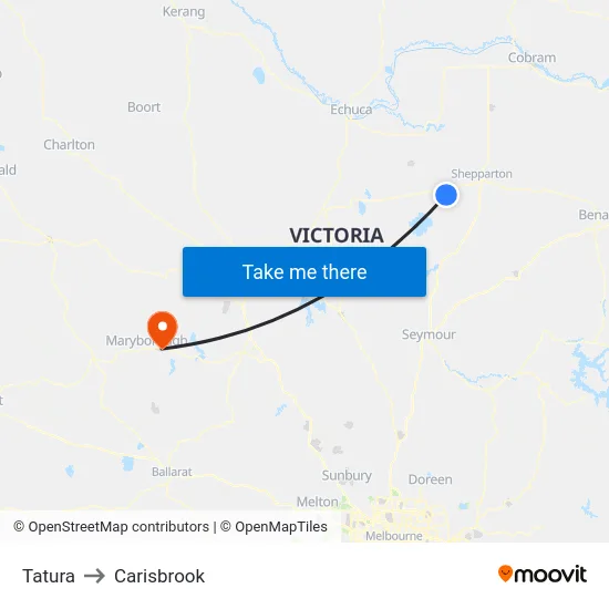 Tatura to Carisbrook map