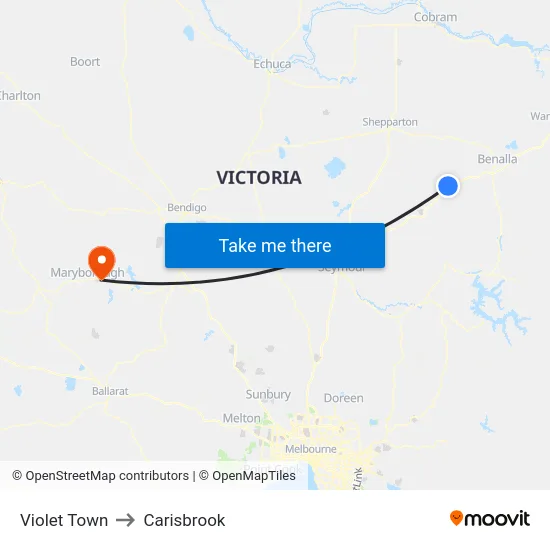 Violet Town to Carisbrook map