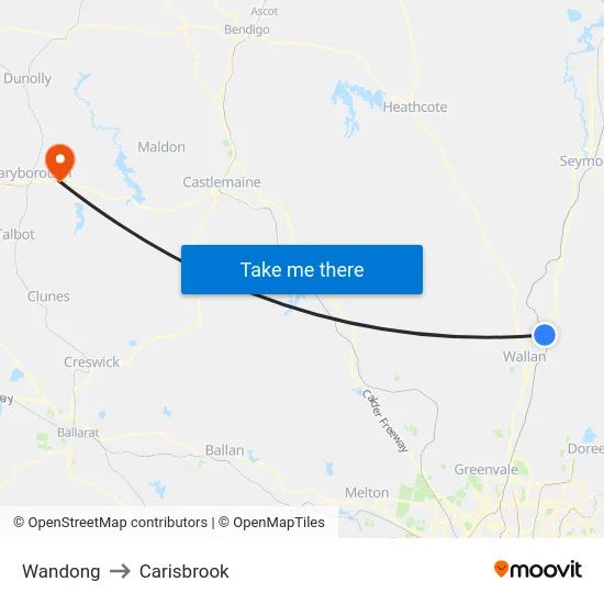 Wandong to Carisbrook map