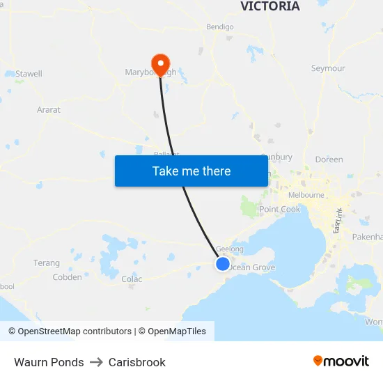 Waurn Ponds to Carisbrook map