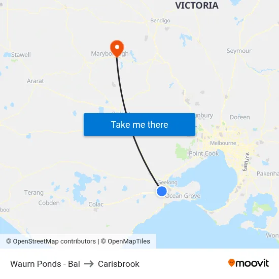 Waurn Ponds - Bal to Carisbrook map