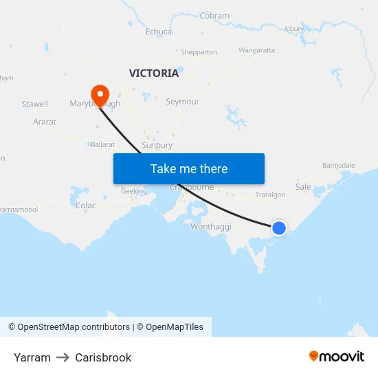 Yarram to Carisbrook map