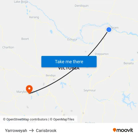 Yarroweyah to Carisbrook map