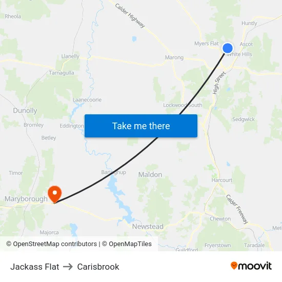 Jackass Flat to Carisbrook map