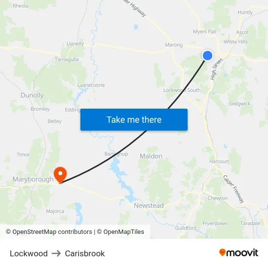 Lockwood to Carisbrook map