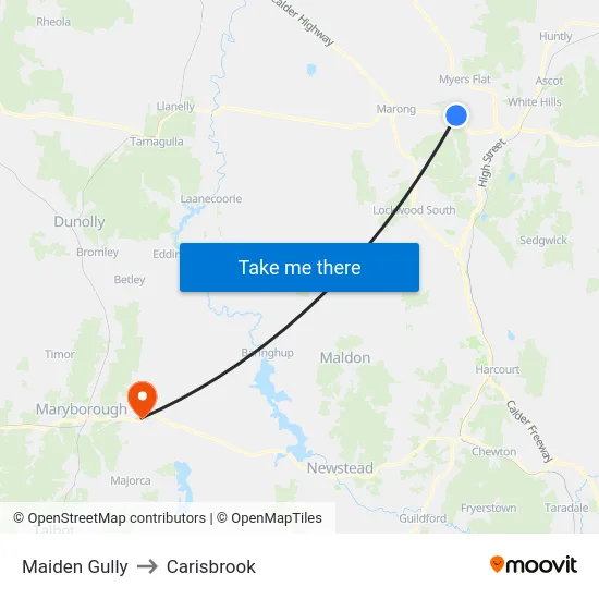 Maiden Gully to Carisbrook map