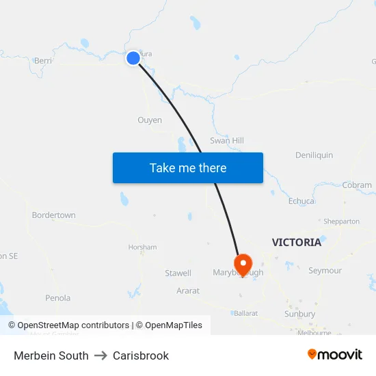 Merbein South to Carisbrook map