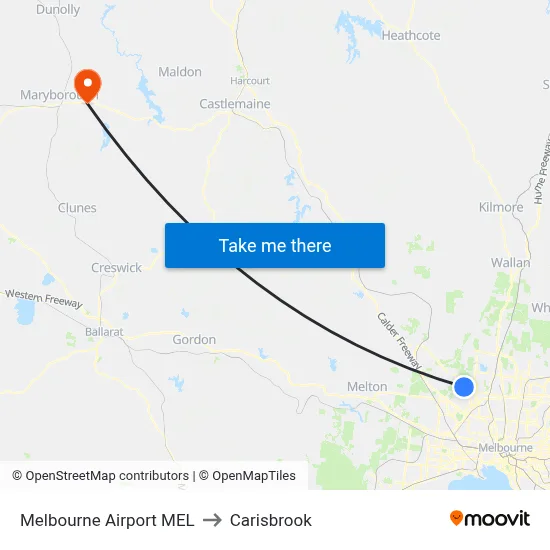 Melbourne Airport MEL to Carisbrook map