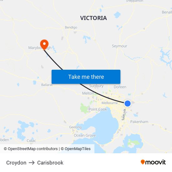 Croydon to Carisbrook map