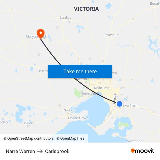 Narre Warren to Carisbrook map