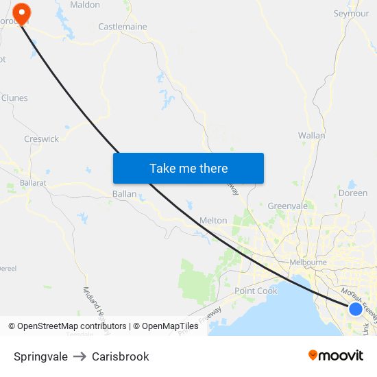 Springvale to Carisbrook map