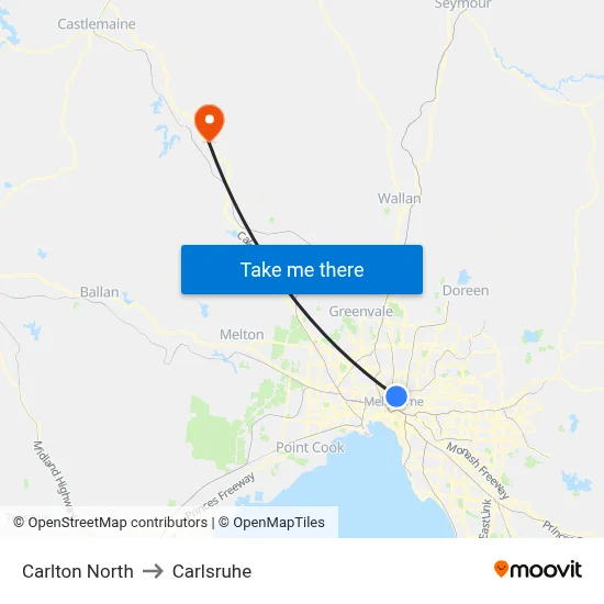 Carlton North to Carlsruhe map
