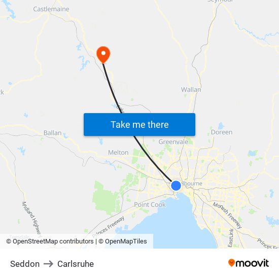 Seddon to Carlsruhe map