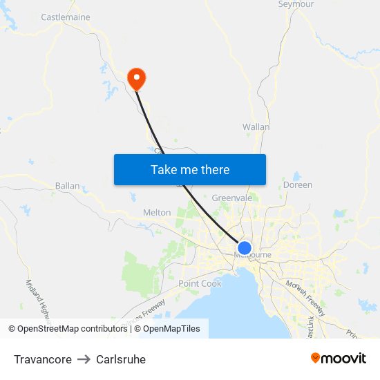 Travancore to Carlsruhe map