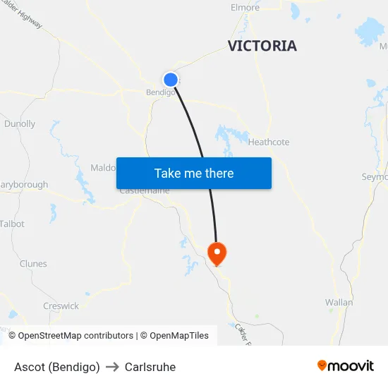 Ascot (Bendigo) to Carlsruhe map