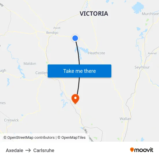 Axedale to Carlsruhe map