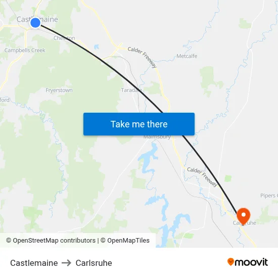 Castlemaine to Carlsruhe map