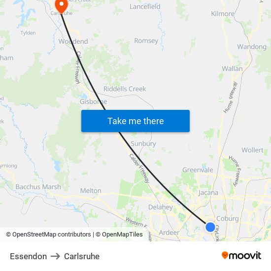 Essendon to Carlsruhe map