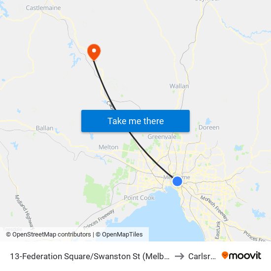 13-Federation Square/Swanston St (Melbourne City) to Carlsruhe map