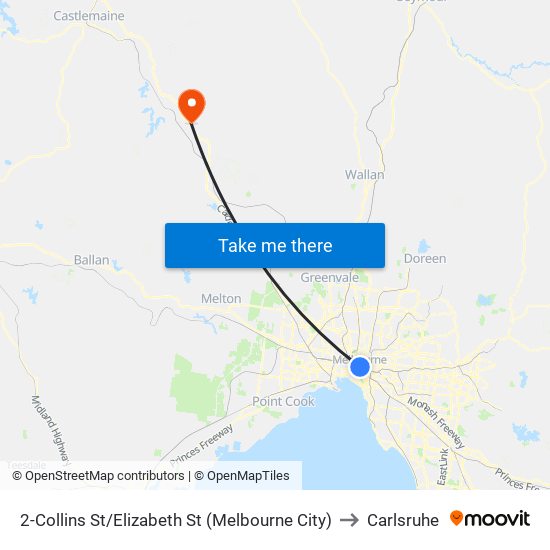 2-Collins St/Elizabeth St (Melbourne City) to Carlsruhe map