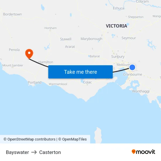 Bayswater to Casterton map