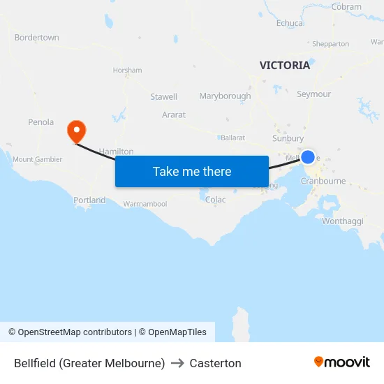 Bellfield (Greater Melbourne) to Casterton map