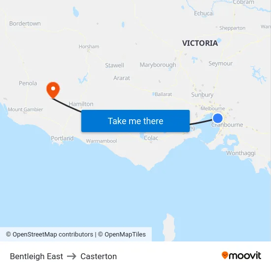 Bentleigh East to Casterton map