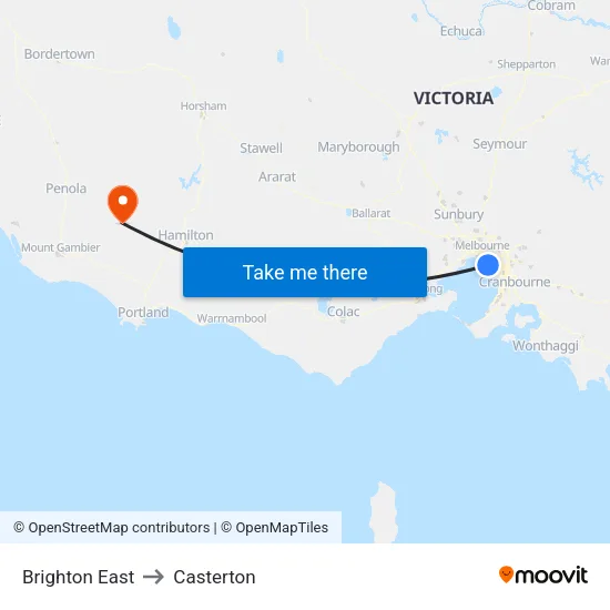 Brighton East to Casterton map