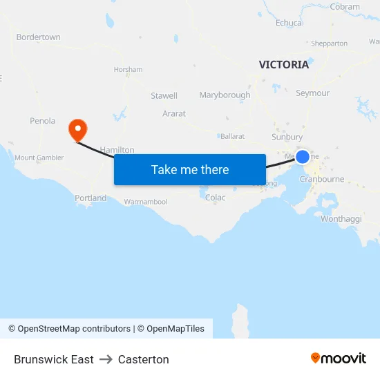 Brunswick East to Casterton map