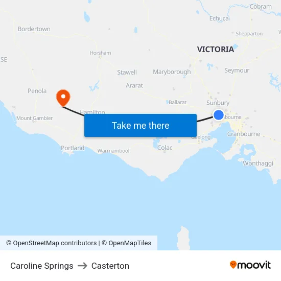Caroline Springs to Casterton map
