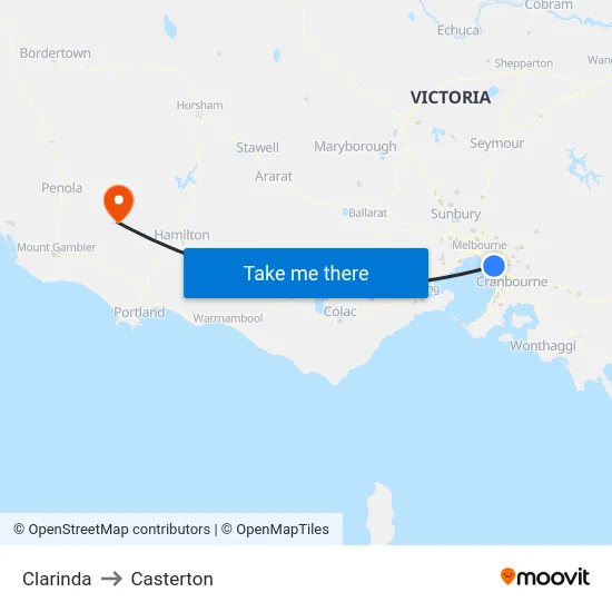 Clarinda to Casterton map