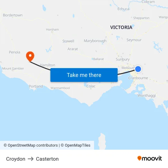 Croydon to Casterton map