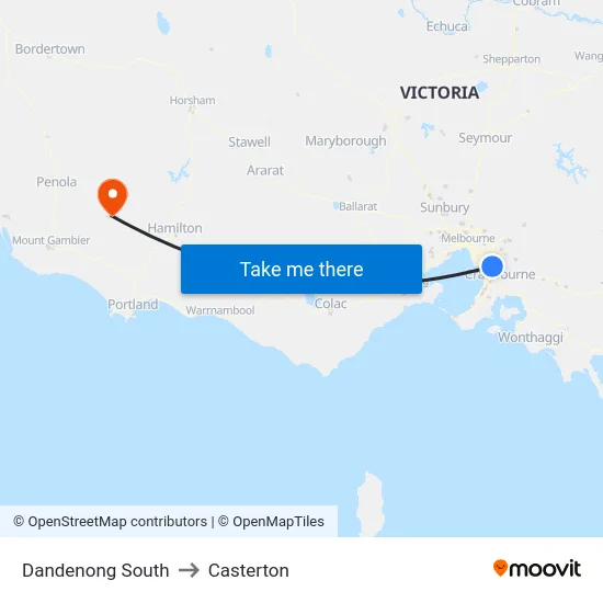 Dandenong South to Casterton map