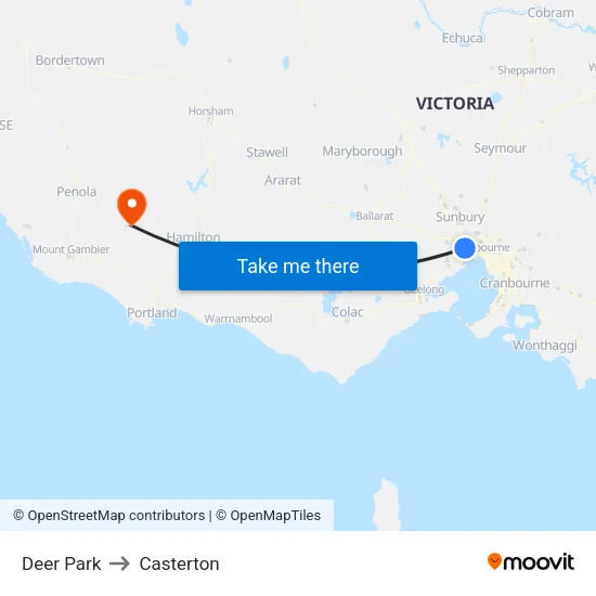 Deer Park to Casterton map