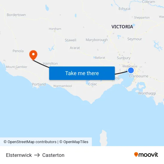 Elsternwick to Casterton map