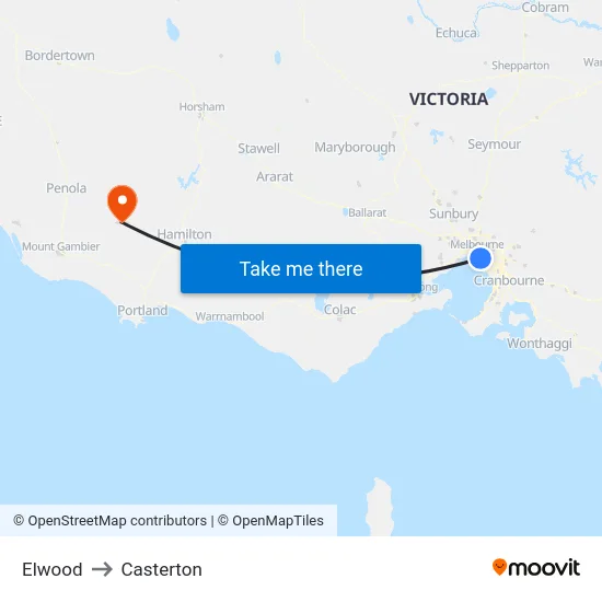 Elwood to Casterton map