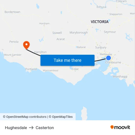 Hughesdale to Casterton map