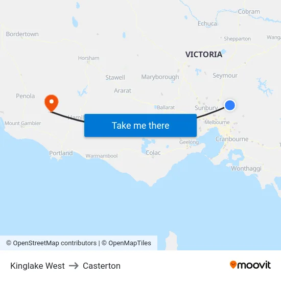 Kinglake West to Casterton map