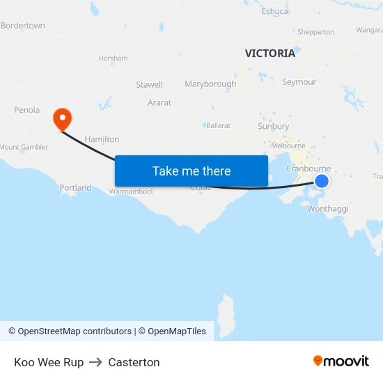 Koo Wee Rup to Casterton map