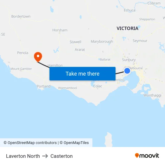 Laverton North to Casterton map