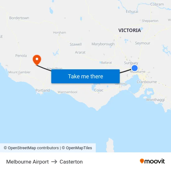 Melbourne Airport to Casterton map