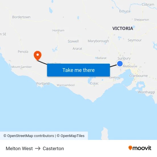 Melton West to Casterton map