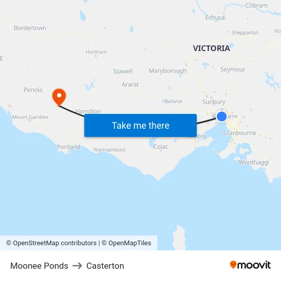 Moonee Ponds to Casterton map