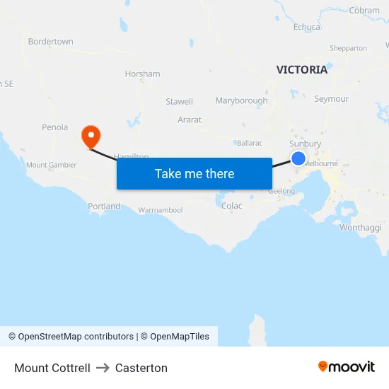 Mount Cottrell to Casterton map