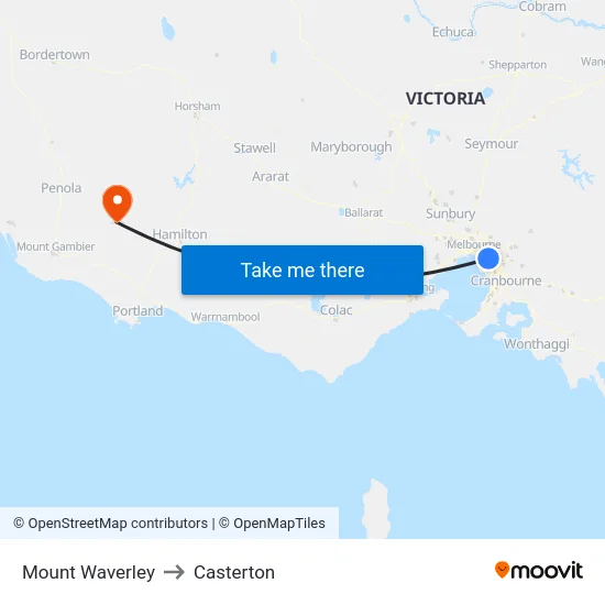 Mount Waverley to Casterton map