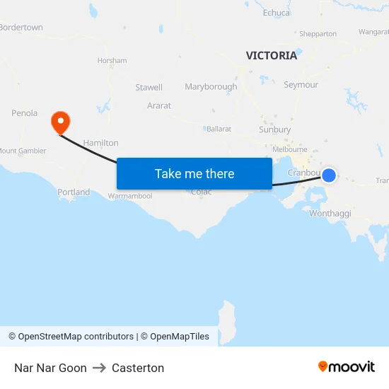 Nar Nar Goon to Casterton map