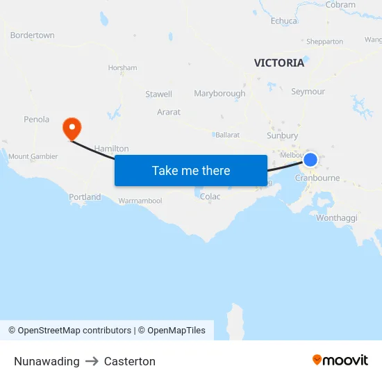 Nunawading to Casterton map