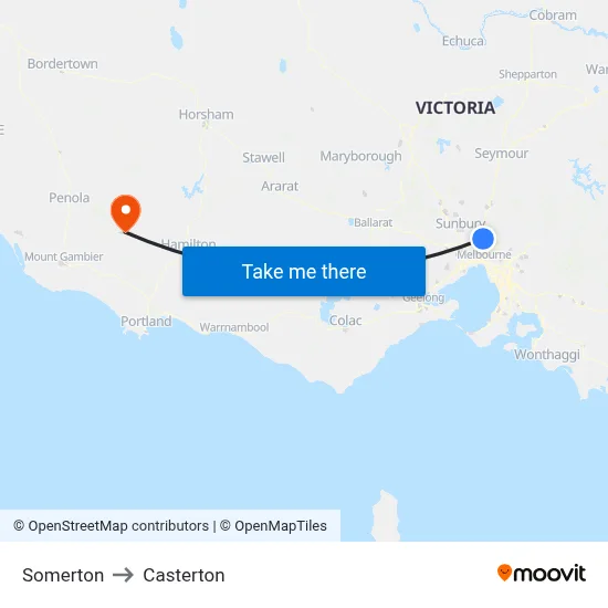 Somerton to Casterton map