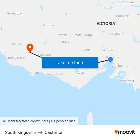 South Kingsville to Casterton map